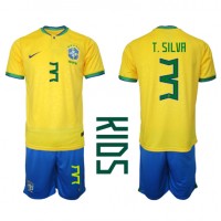 Dres Brazil Thiago Silva #3 Domaci za djecu SP 2022 Kratak Rukav (+ kratke hlače)